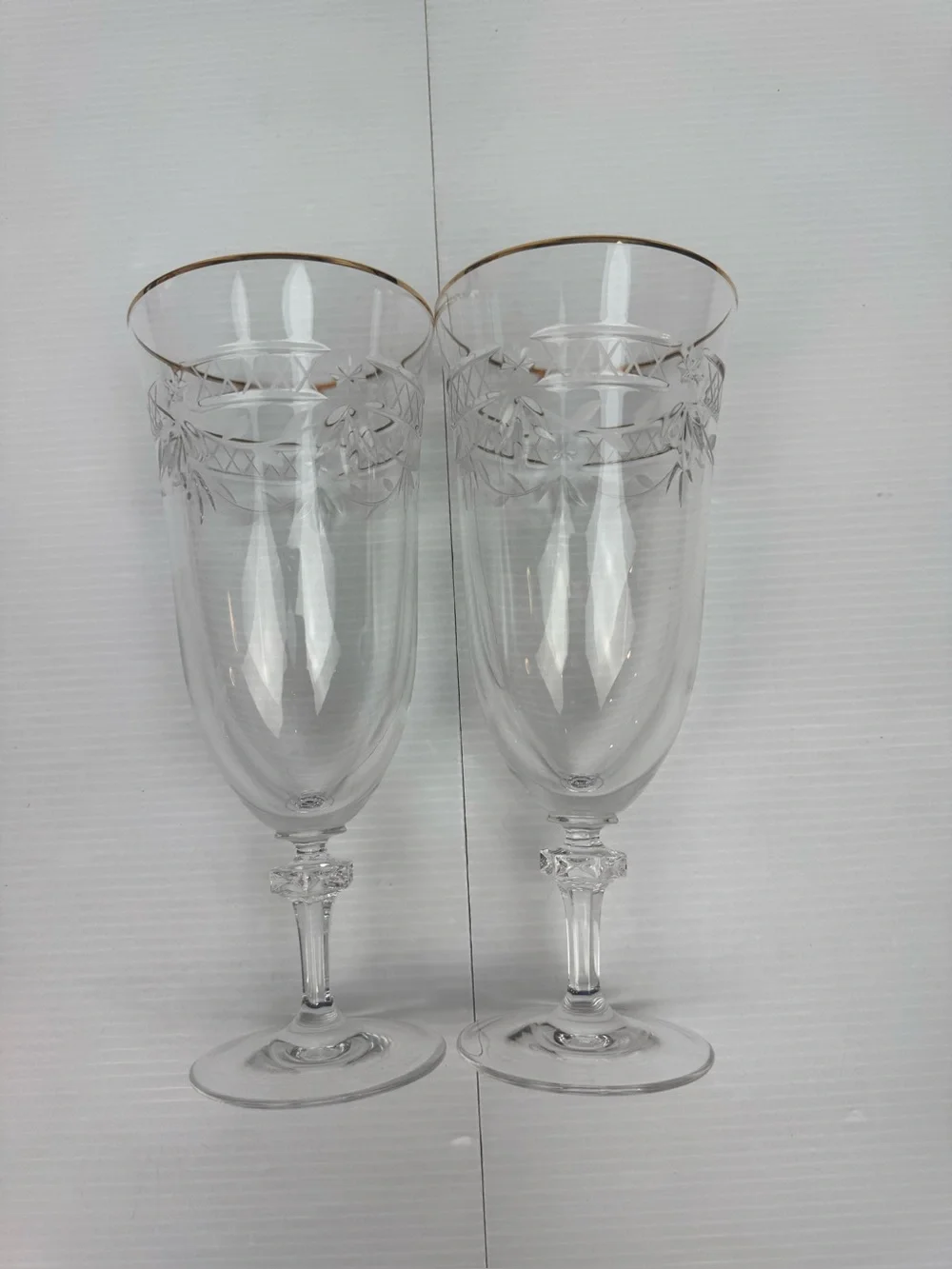 Vintage Pair ( 2) Royal Doulton Crystal Glass Wellesley Iced Beverage Gold Rim D